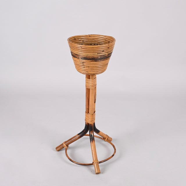 Mid-Century Italian Round Bamboo Cane and Rattan Plant Holder, 1950s For Sale - Image 16 of 18