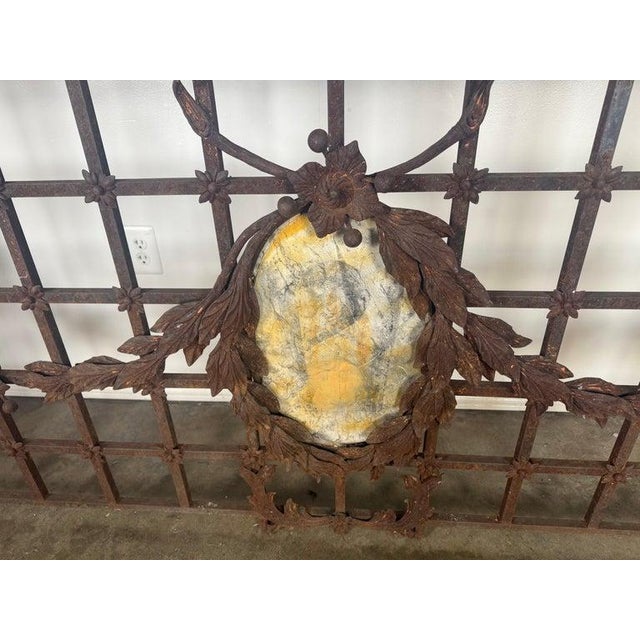 Monumental Hand-Wrought Iron Console With Stone Medallion and Classical Garlands For Sale In Los Angeles - Image 6 of 17