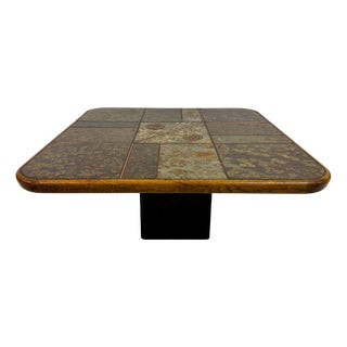 Brutalist Slate and Stone Coffee Table with Copper Inlay, 1980s For Sale