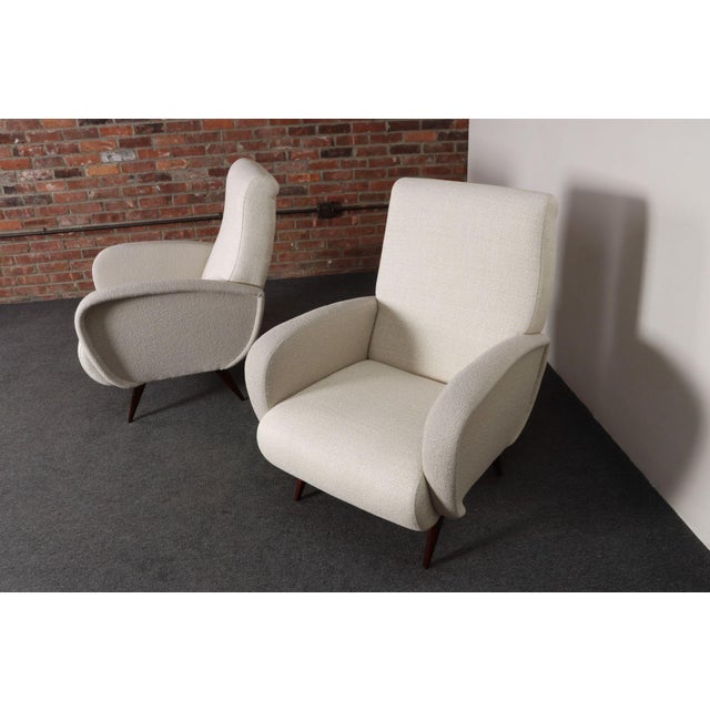 Wood Pair of Italian Walnut and Gray and White Tweed Club Chairs After Marco Zanuso For Sale - Image 7 of 18