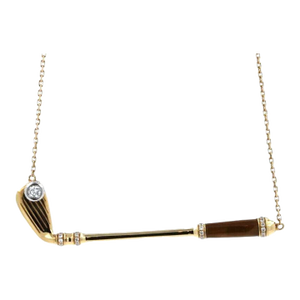 Diamond Golden Tiger's Eye Golf Club Birdie Charm Yellow Gold Necklace Pendant