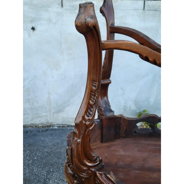 1930s French Style Walnut Carved Side Table With Glass Top - Tray Accent For Sale - Image 9 of 12
