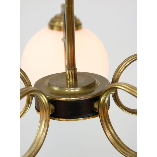 Goldenrod Mid-Century Modern Italian Brass and Opaline Chandelier, 1960 For Sale - Image 8 of 18