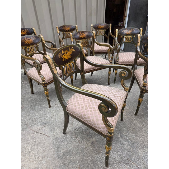English Set of Eight Rare Regency Style Dining Room Chairs For Sale - Image 3 of 12