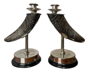 Pair Of Mid 20th Century Silver Plated Horn Candlesticks