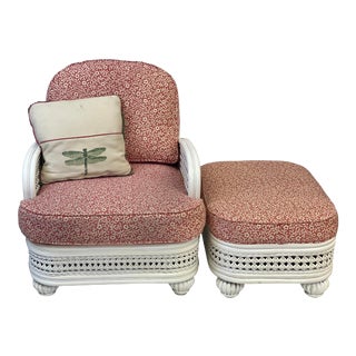 Vintage Braxton Culler Wicker Arm Chair & Ottoman For Sale