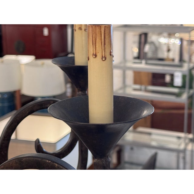 Attributed to Paul Ferrante Scrolled Iron Eight-Arm Chandelier For Sale - Image 11 of 12