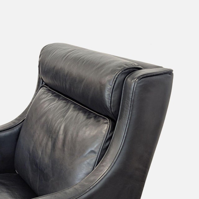 Restoration Hardware Madsen Black Leather Lounge Chair For Sale In San Francisco - Image 6 of 10