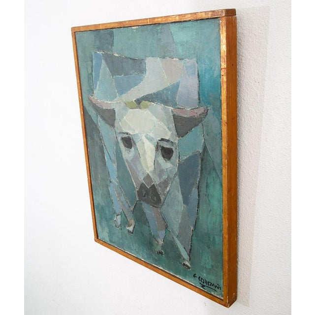 Abstract Expressionism Mid Century Oil Painting George Constant Art Abstract Bull Original Blue For Sale - Image 3 of 12