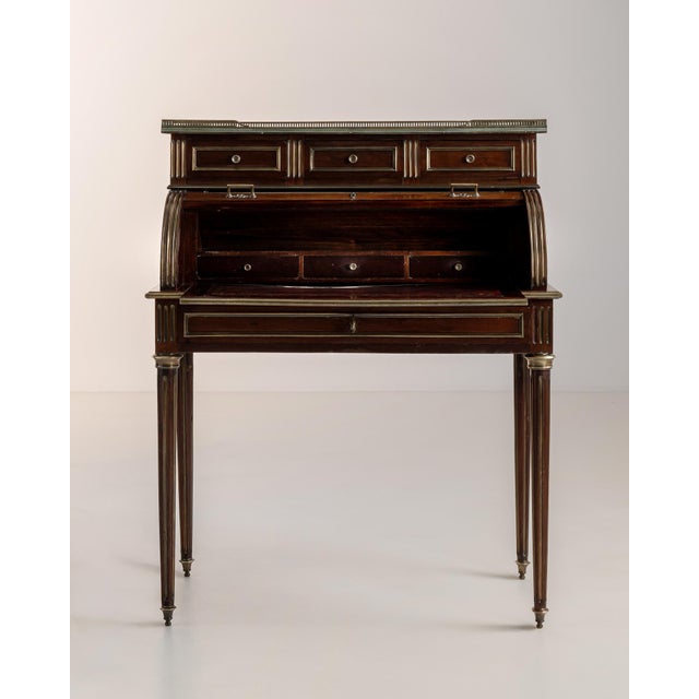 19th Century Louis XVI Cylinder Desk With Marble Top & Brass Accents For Sale - Image 10 of 15