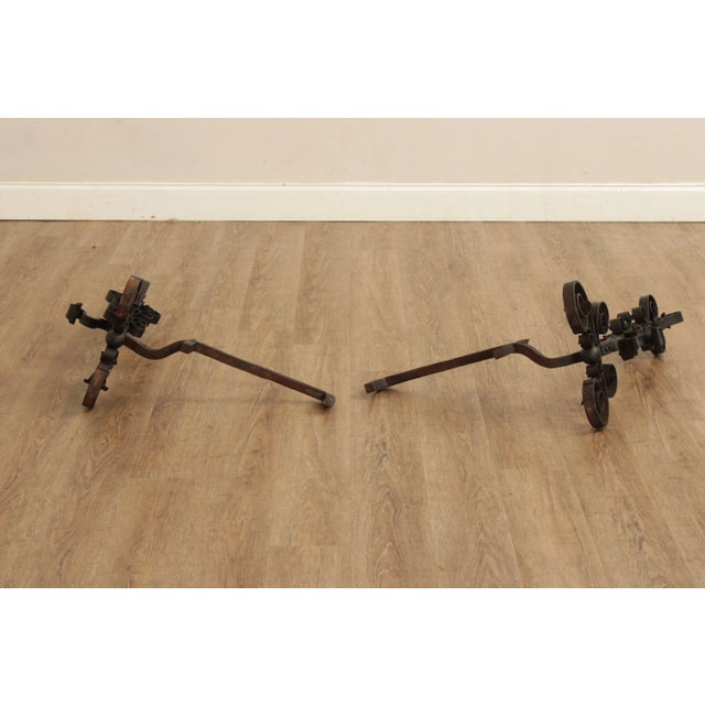 Vintage Gothic Style Wrought Iron Scroll Andirons - A Pair For Sale - Image 10 of 12