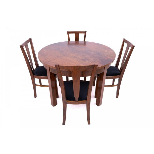 Art Deco Round Table with Four Chairs, Poland, 1940s, Set of 5 For Sale - Image 17 of 18