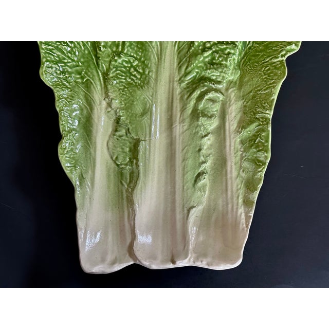 Kelly Green Studio Art Pottery Lettuce Leaf Platter Centerpiece Bowl For Sale - Image 8 of 12