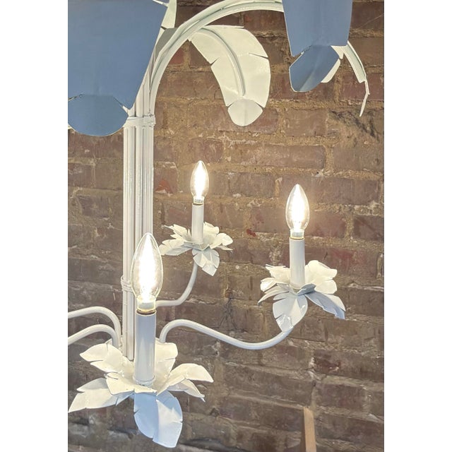 White Vintage Tole Metal Newly Painted White Palm Leaf Chandelier Curated by Turtle and Crane - Dorothy Draper Style For Sale - Image 8 of 8