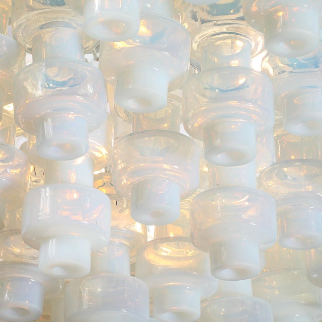 Metal Modernist Hand-Blown Murano Opalescent Barbell Chandelier With Brass Fittings For Sale - Image 7 of 18