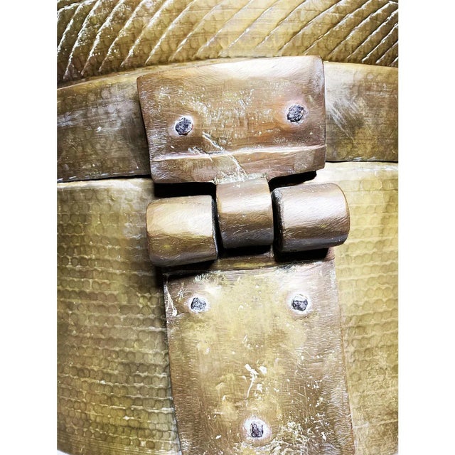 Metal Vintage Hand Made Footed Solid Brass Lidded Vessel For Sale - Image 7 of 8