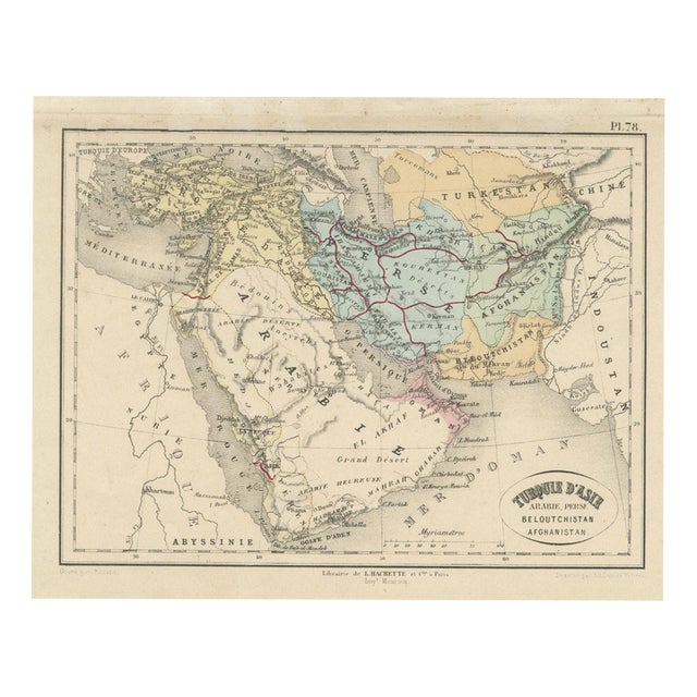 Antique Map of Turkey in Asia, Arabia, and Afghanistan by Hachette, 1860 For Sale