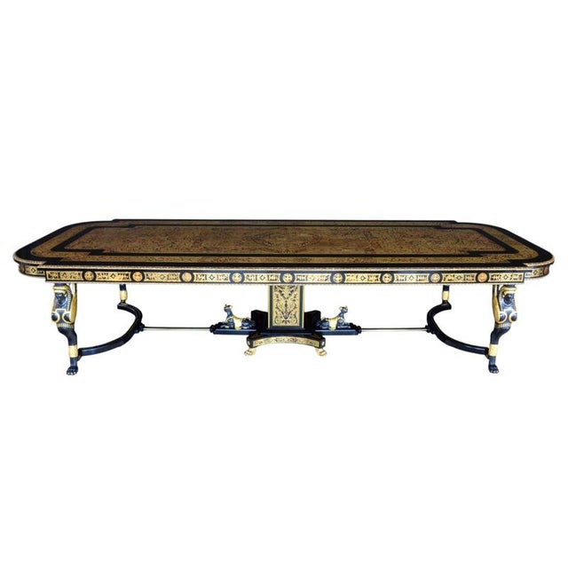 Vintage Ebonised Cut Brass Boulle Dining Conference Table For Sale - Image 3 of 18