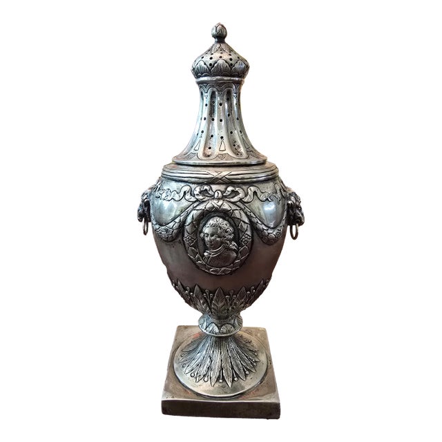Antique Silvered Figural Urn Form Barware Shaker For Sale