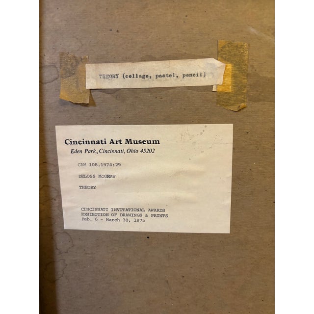 Sculpture Materials 1970s DeLoss McGraw “Theory” Surrealist Pink Geometric Abstract Mixed Media Painting on Paper, Framed For Sale - Image 7 of 7