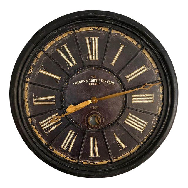 Restoration Hardware Large London Rail Wall Clock With Pendulum For Sale