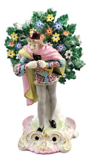 Chelsea Style Porcelain Figure of Actor with Mask from Edmé Samson Paris, 1860-1880