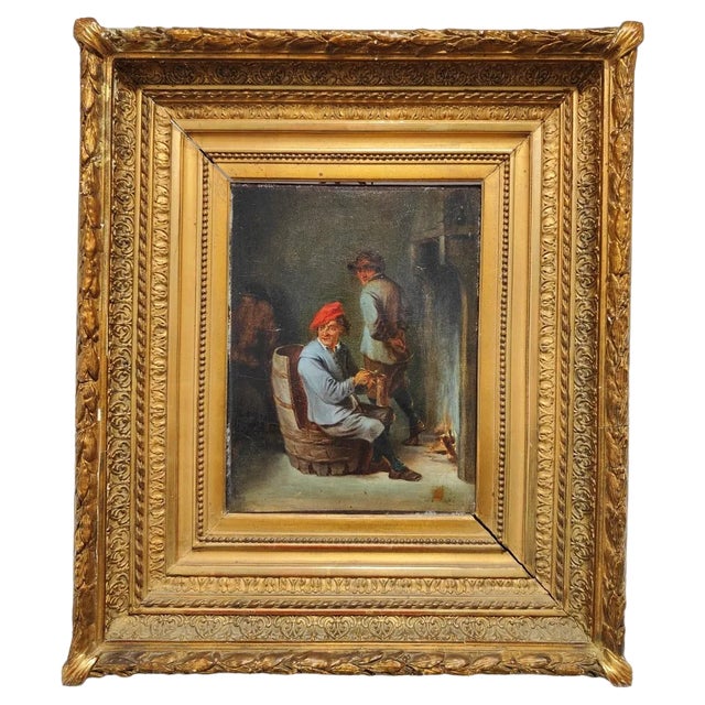 David Teniers the Younger, Tavern, Small Oil Painting, Framed For Sale