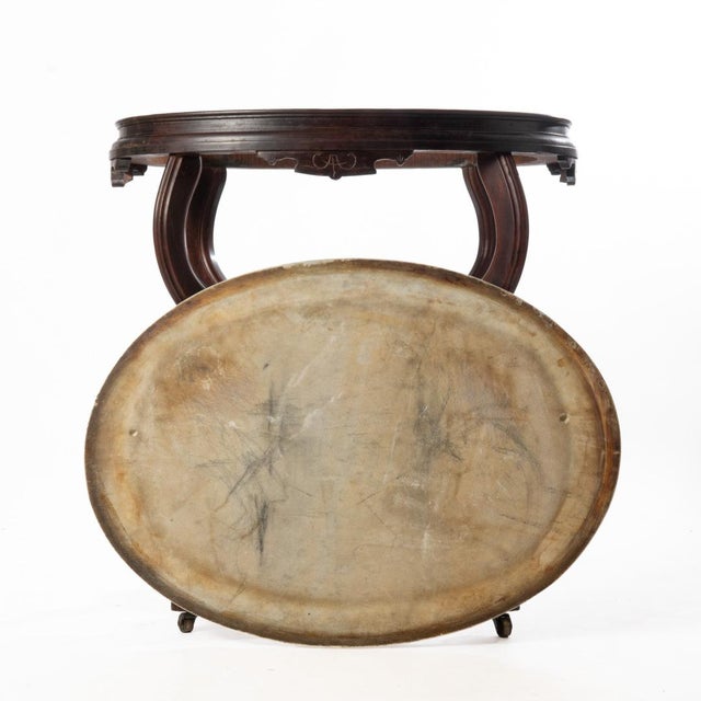 Oval Victorian Walnut Marble Top Table For Sale - Image 12 of 17