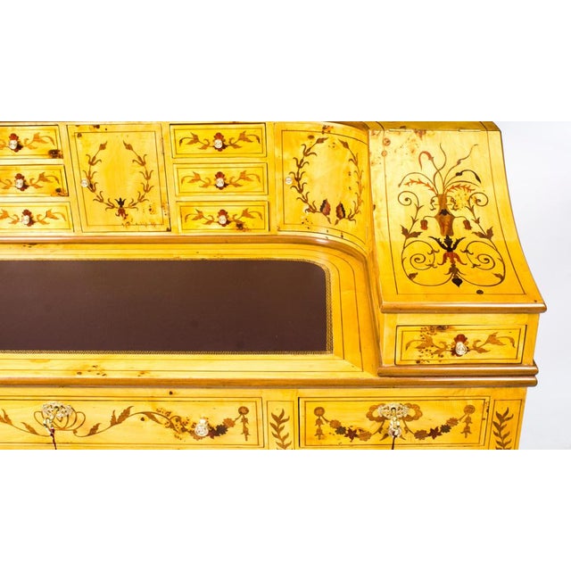 1990s Vintage Satinwood Marquetry Writing Desk, 1990s For Sale - Image 5 of 18