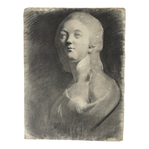 Antique French Atelier Study of a Female Bust (Charcoal on Paper)