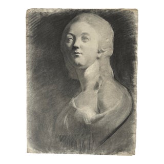 Antique French Neoclassical Atelier Study of a Female Bust (Charcoal on Paper) For Sale