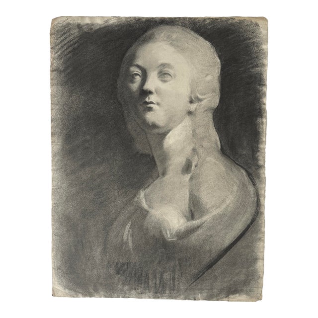 Antique French Neoclassical Atelier Study of a Female Bust (Charcoal on Paper) For Sale
