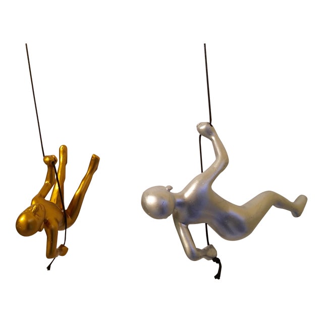 Gold & Silver Climbing Man Wall Art - 2 Piece Set For Sale