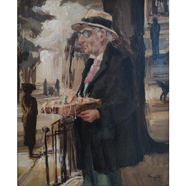 Edouard John Menta, Le vendeur de rue, Oil on Cardboard, Framed For Sale - Image 11 of 11