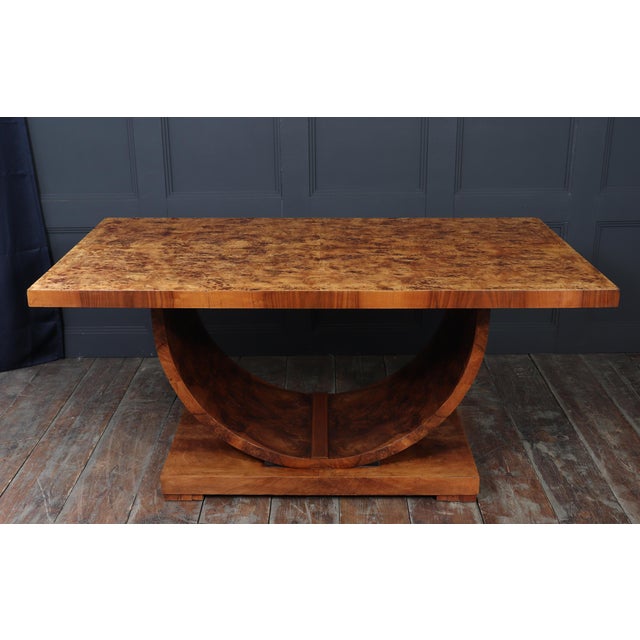 Art Deco French U-Base Dining Table in Burr Walnut, 1930s For Sale - Image 6 of 15