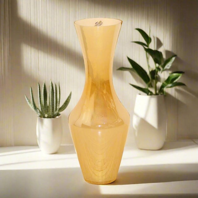Mid-Century Modern Tall Opalescent Orange Murano Glass Vase For Sale - Image 3 of 3