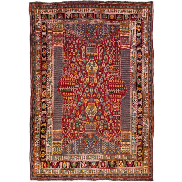 Vintage Handmade Shiraz Red Geometric Wool Rug 6'8" X 9'9" For Sale - Image 10 of 10