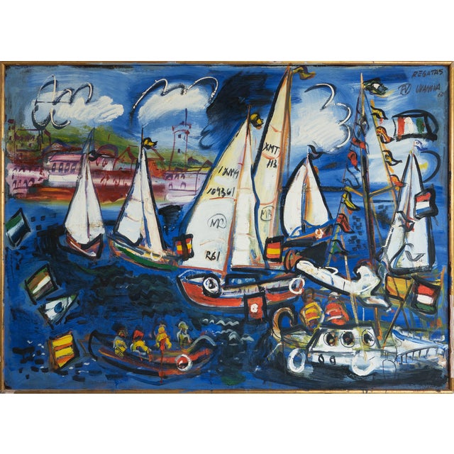 Fermín Vilanova, Sailboats at Regatta, Original Oil Painting, 1960 For Sale