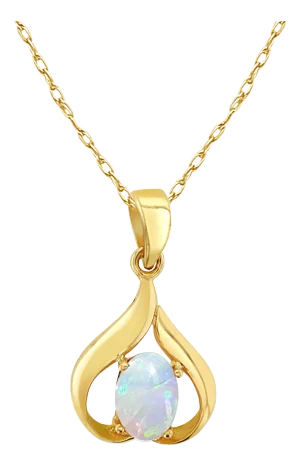 Oval Opal Heart Shaped Necklace 14k Yellow Gold