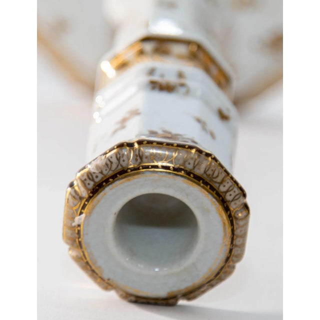 United Wilson Georgian Style Enameled Porcelain Gilded Candlesticks a Pair For Sale - Image 11 of 12