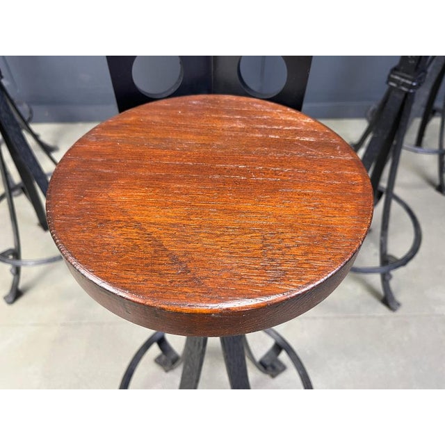 Vintage Brutalist Wrought Iron Bar Stools, 1970s, Set of 6 For Sale - Image 9 of 17