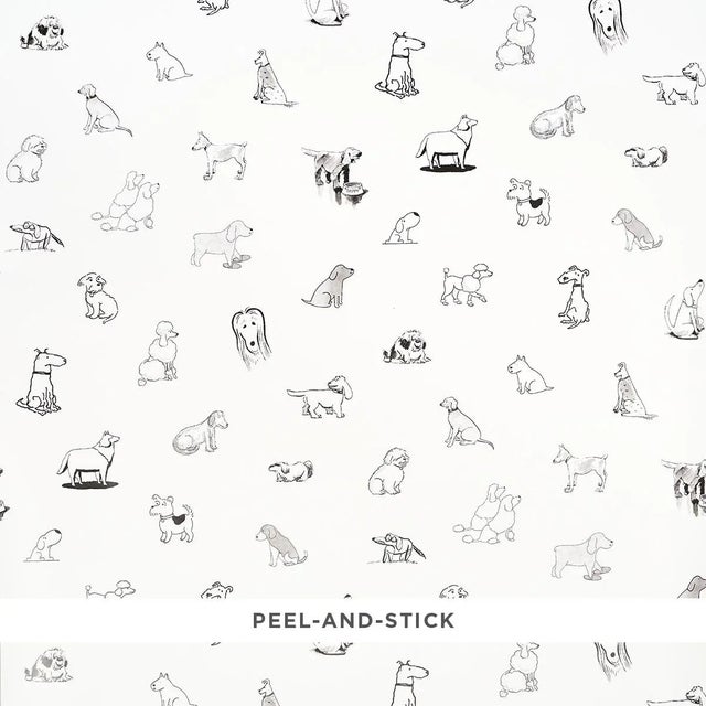 Schumacher x The New Yorker Good Dogs Everywhere Peel & Stick Wallpaper In Black & White For Sale