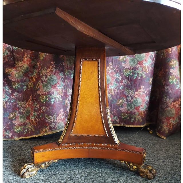 Red 1920's Joseph Gerte Parcel Gilt Mahogany & Burlwood Drum Table For Sale - Image 8 of 12