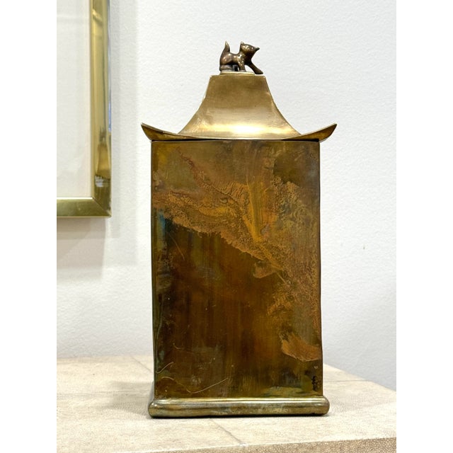 Brass Vintage Etched Brass Chinosierie Pagoda Top Box For Sale - Image 8 of 11