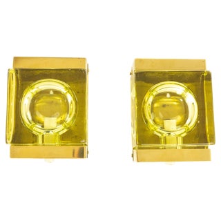 Greenish Coloured Maritim Glass Wall Lamps by Vitrika, 1970s, Set of 2 For Sale