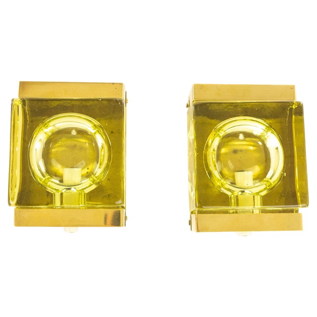 Greenish Coloured Maritim Glass Wall Lamps by Vitrika, 1970s, Set of 2 For Sale