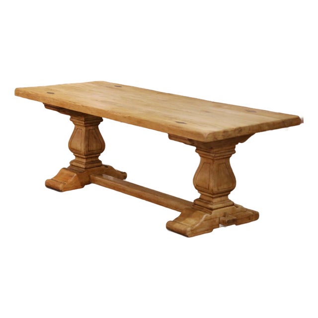 Early 20th Century French Louis XIII Bleached Oak Trestle Refectory Dining Table For Sale