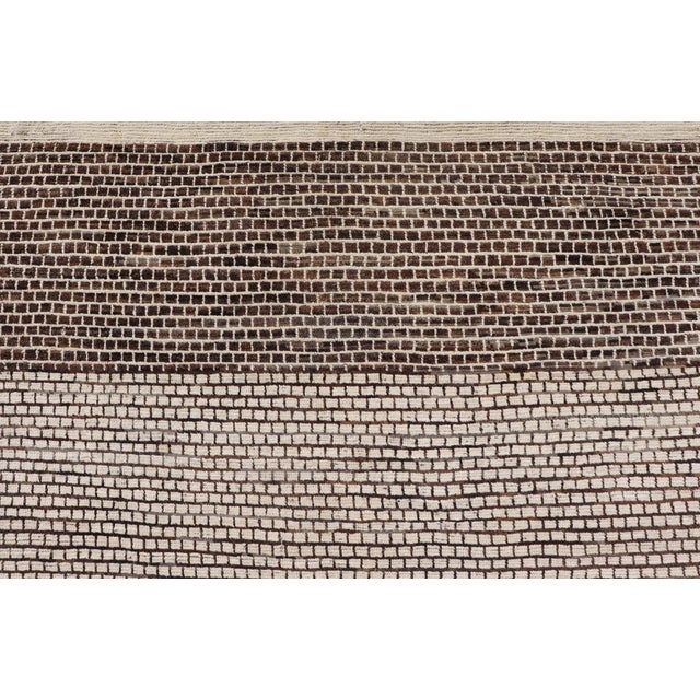 Early 21st Century Modern Rug With Brick Design in Brown and Cream by Keivan Woven Arts 9'4 X 11'1 For Sale - Image 5 of 12