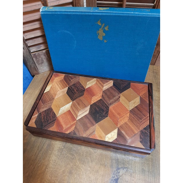 Brown Vintage Mixed Wood Checkered Box For Sale - Image 8 of 9