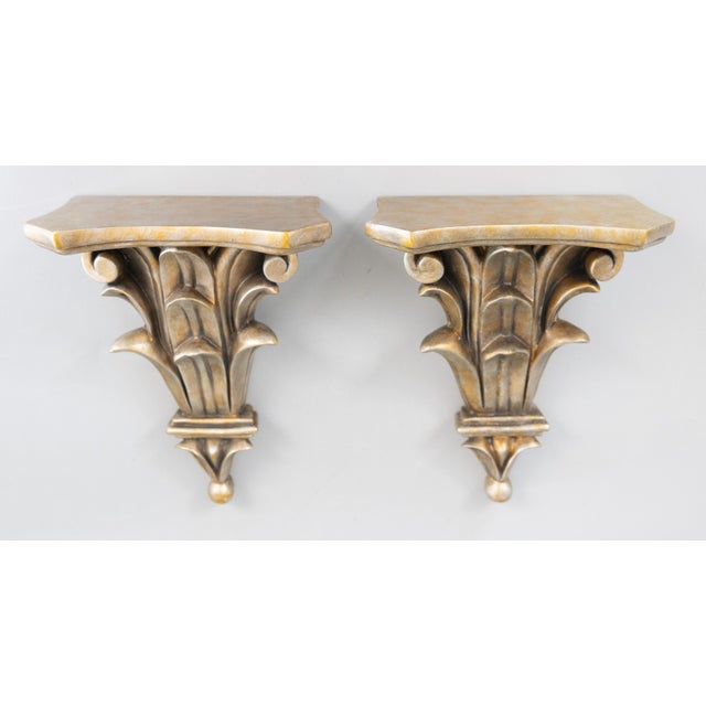 Vintage Italian Silver & Gold Gilt Wall Brackets Shelves - A Pair For Sale - Image 9 of 9